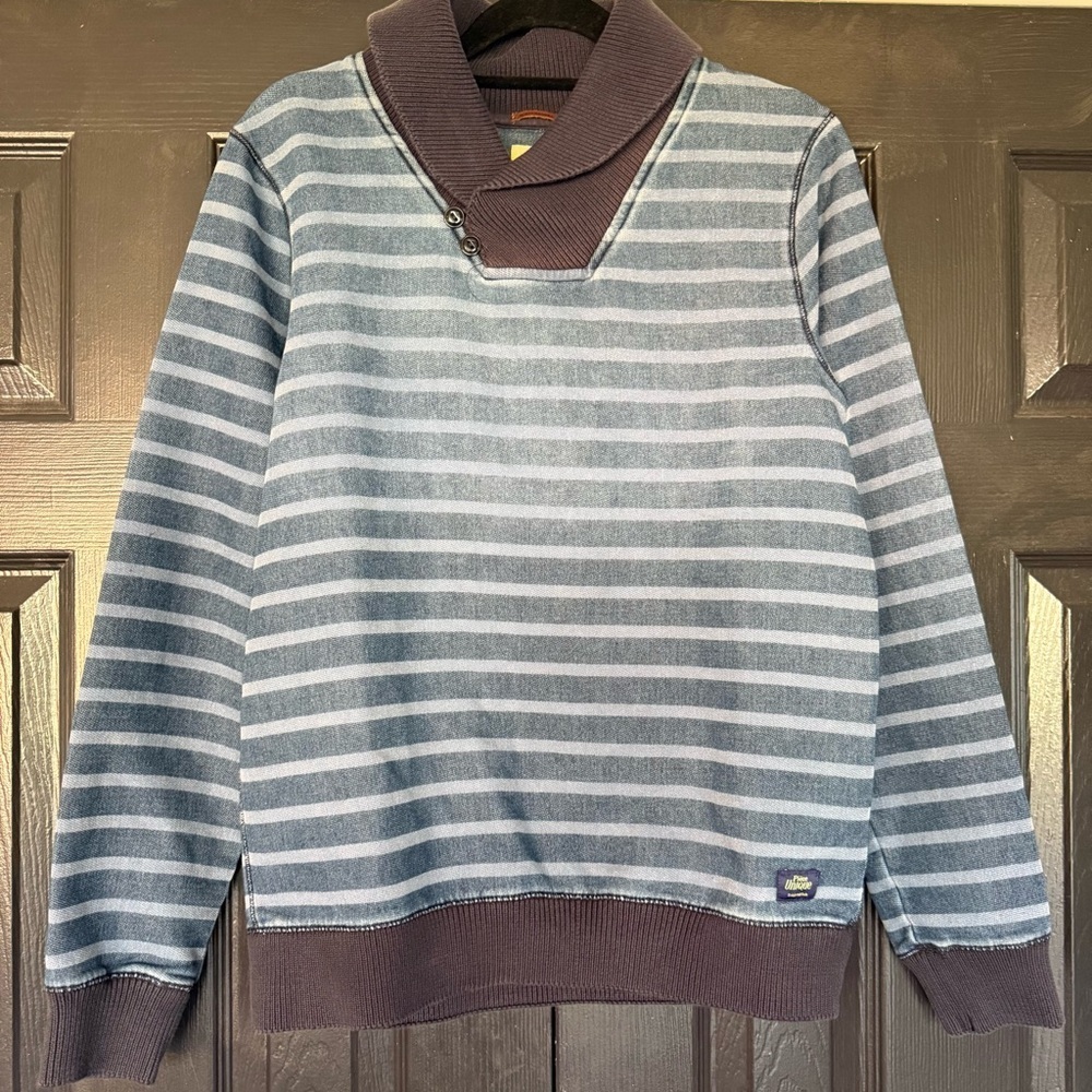 Scotch & Soda Blue Striped Shawl Collar Sweatshirt